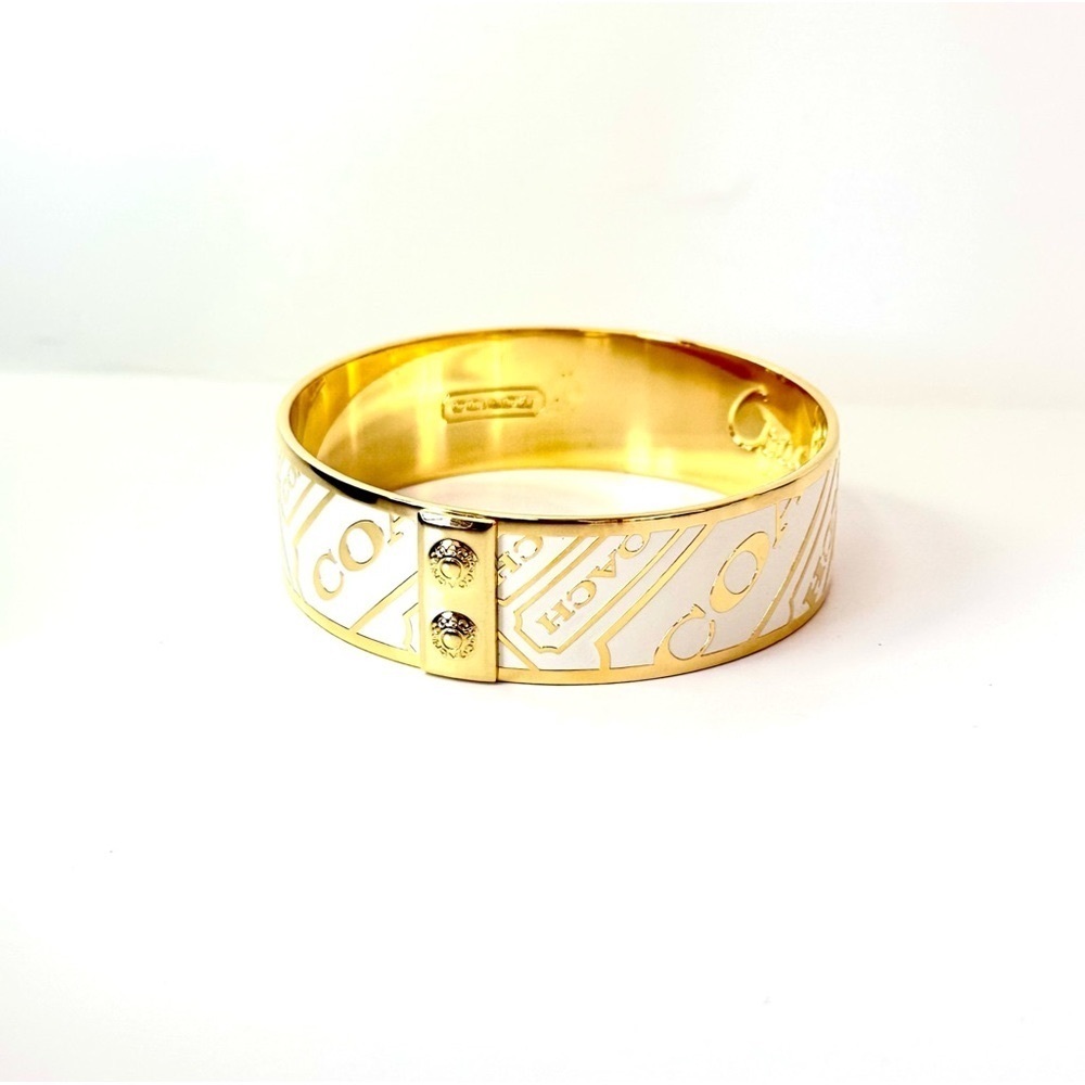 COACH Polished Gold & White Enamel Bangle Bracelet​ NEW​ - Picture 8 of 9